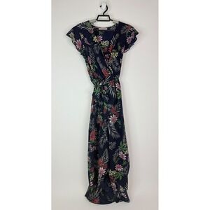 Dream of Me Dress Women's Medium‎ Wrap High Low Midi Floral Boho Navy